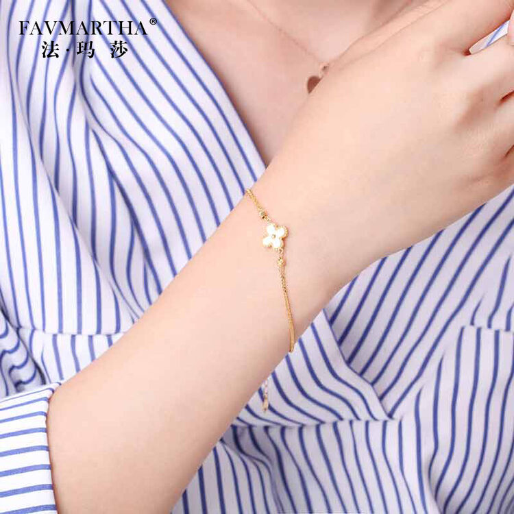 法玛莎18k玫瑰金手链女日韩简约四叶草手镯彩金饰品情人节礼物送女友