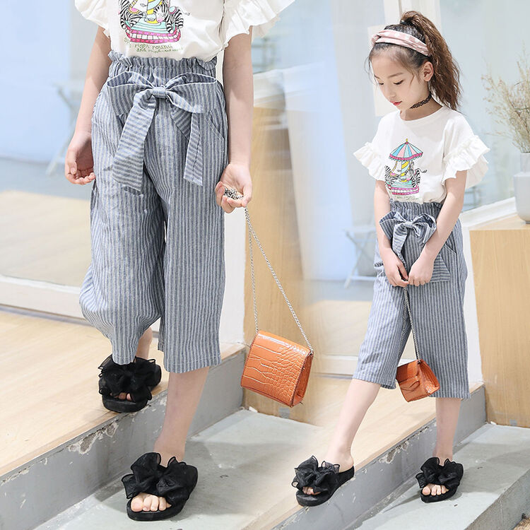 童装女童套装儿童夏装大童女装短袖t恤配阔腿裤两件套2018夏季新品