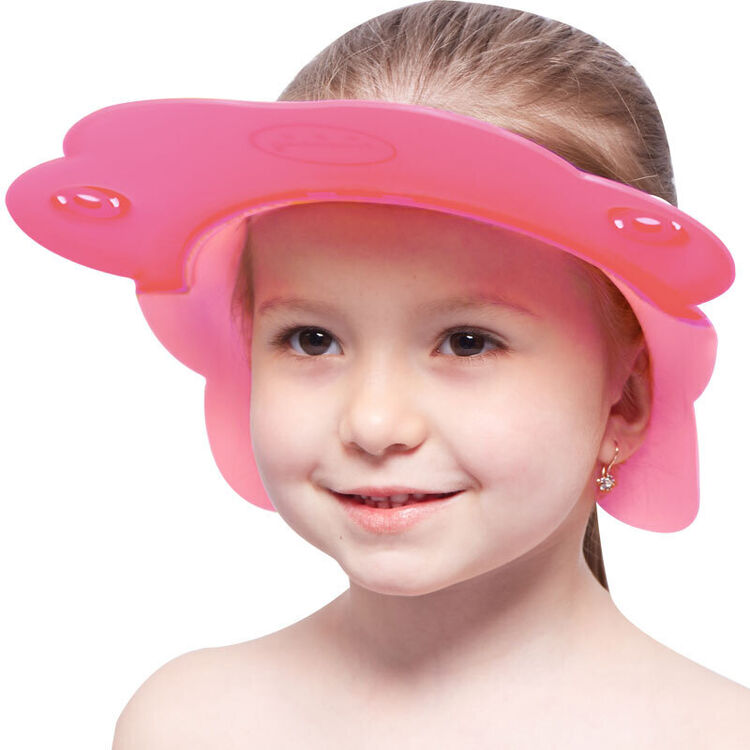 宝宝防水护耳小孩浴帽可调节婴儿洗头神器儿童硅胶洗澡帽 粉红色 可
