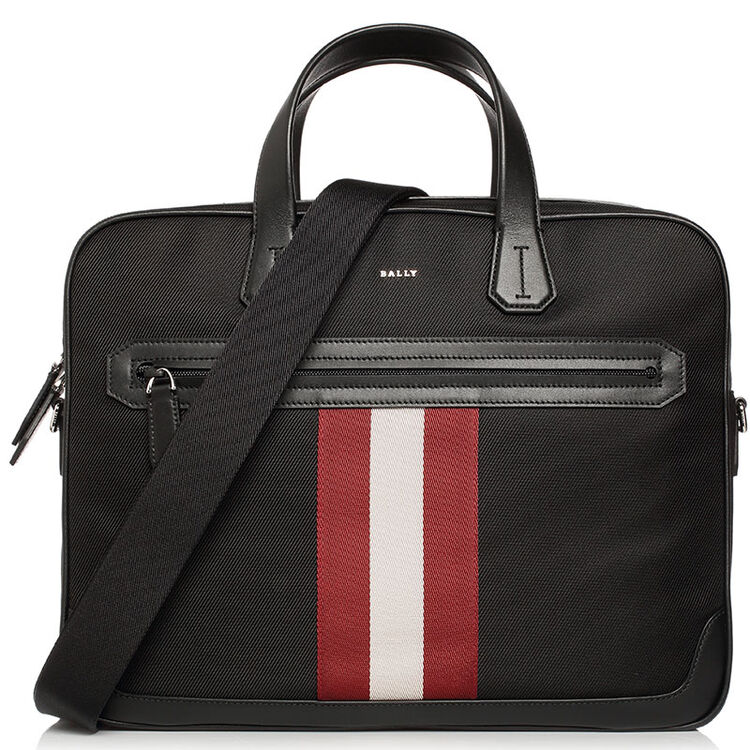 bally巴利男包 条纹装饰男士手提斜挎包 chandossmtsp 黑色