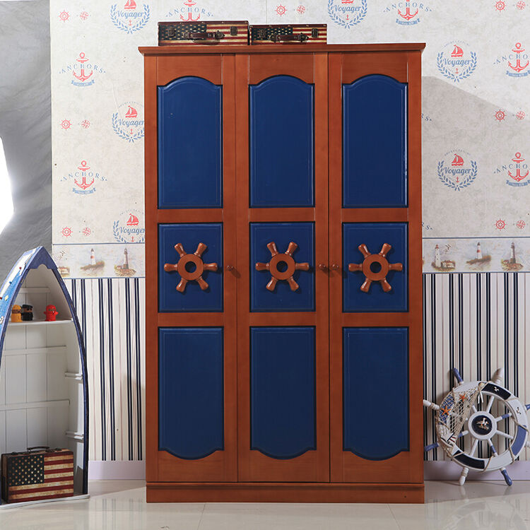 骁熊 家居 全卧室衣柜 美式乡村地中海家具蓝色三门衣橱 三门衣柜 3门