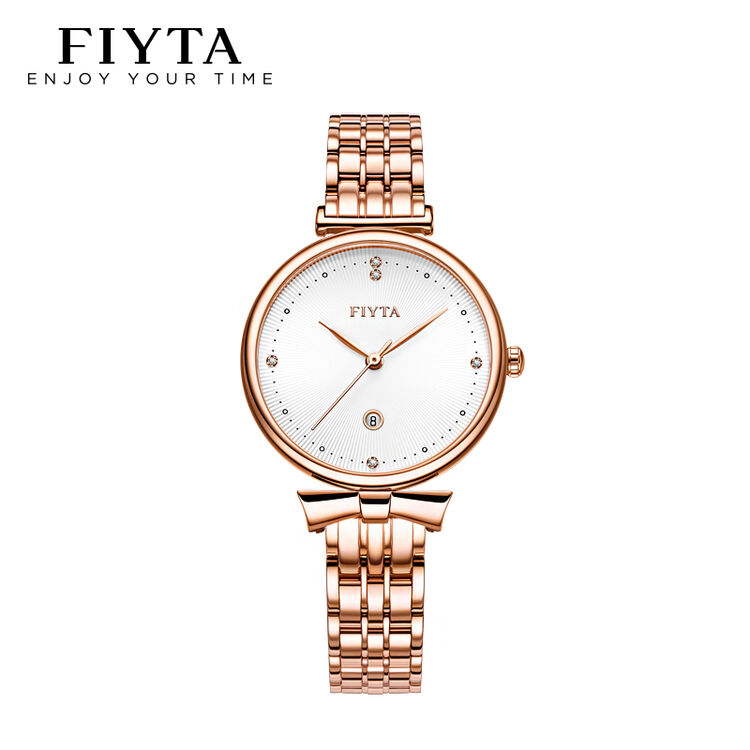 飞亚达fiyta女士手表young系列白盘玫瑰金钢带钟表dl851002pwp