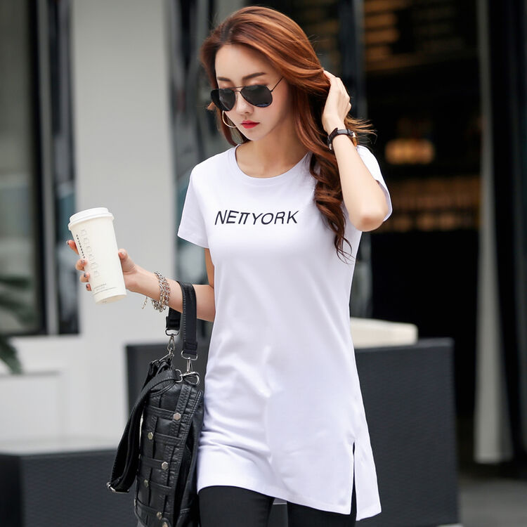 夏尔维纳夏天上衣女装韩版宽松百搭半袖女夏季纯白t恤女士短袖中长款