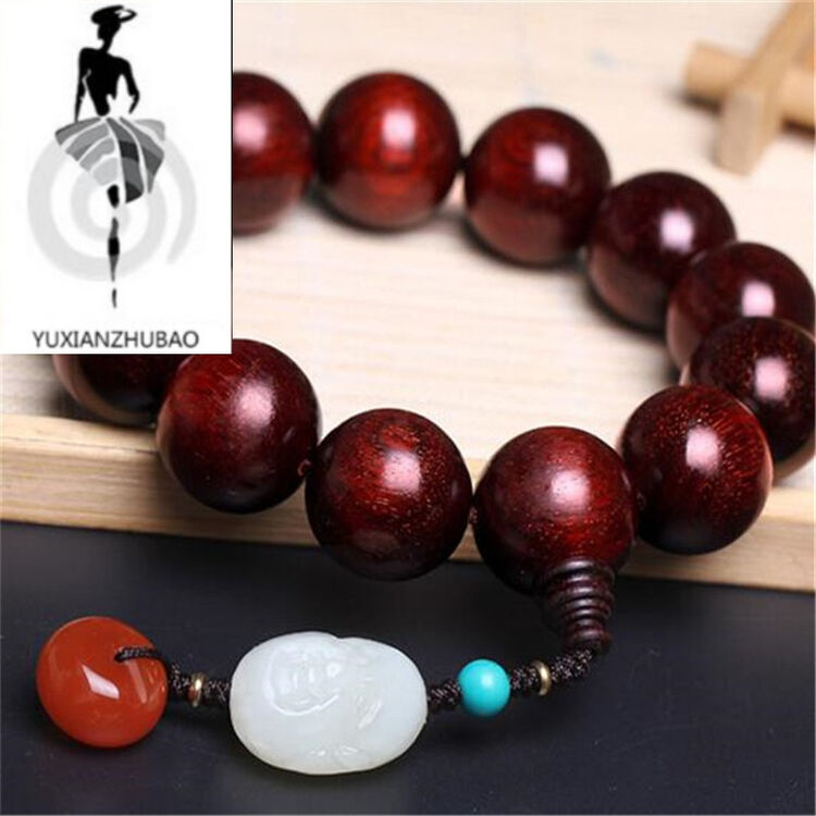 玉仙 珠宝首饰 小叶紫檀和田白玉佛头佛珠手串男女款 礼物