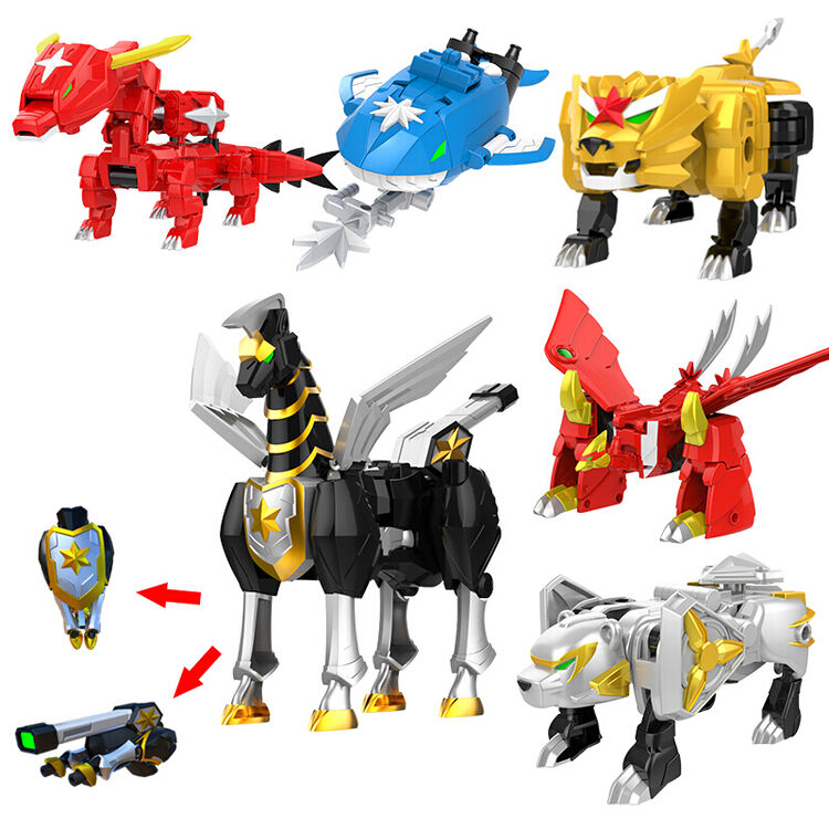 玩具超人神兽金刚3超变星甲五六合一变形金甲拼装队战神兽王超神兽星甲王小号六兽合体包装8寸基础版
