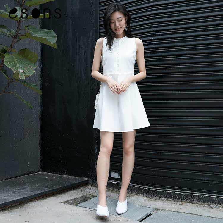 【商场同款】爱城市2018夏季新款白色棉弹力无袖短裙修身连衣裙女