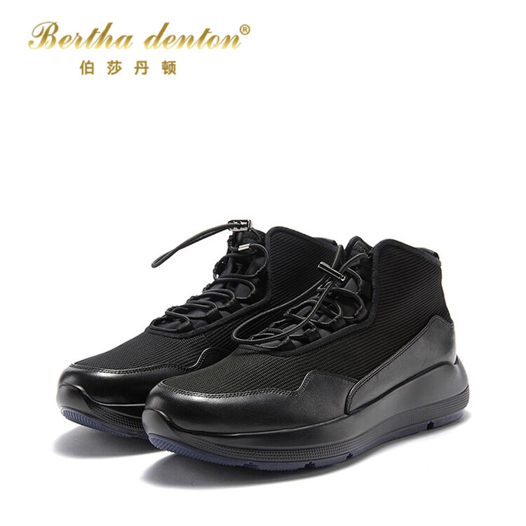 伯莎丹顿2018春季新款轻奢品牌男鞋子潮流韩版增高时尚高帮鞋青年个性