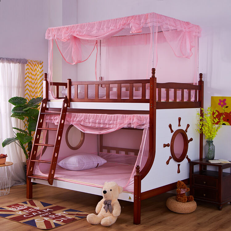 瑞莱思家纺儿童子母床上下铺蚊帐高低双层不锈钢拉链文账 粉色 上铺宽