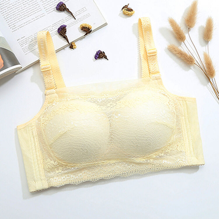 无钢圈文胸聚拢防走光抹胸式女文胸蕾丝内衣收副乳小胸 米白色 32a