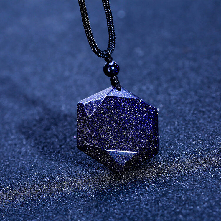 allaosify六芒星蓝砂石吊坠能量石星空石灵摆占卜水晶情侣项链男女 蓝