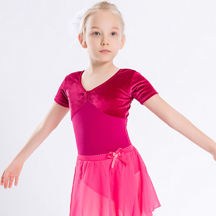儿童舞蹈服女童练功服金丝绒短袖体操服幼儿芭蕾舞裙考级服体型服夏棉