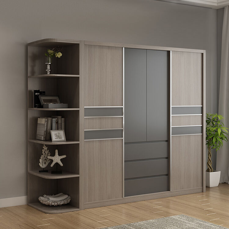 美百伦家具 衣柜 北欧四门推拉门衣柜轻奢卧室实木家具移门衣橱简易