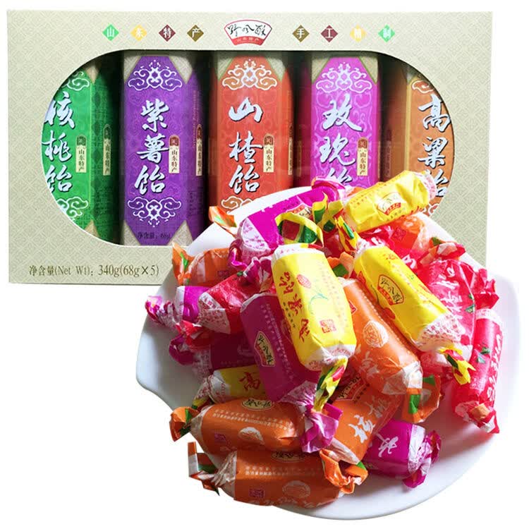 野风酥 山东老字号 山东特产 五联盒系列饴糖340g 高粱饴软糖礼盒