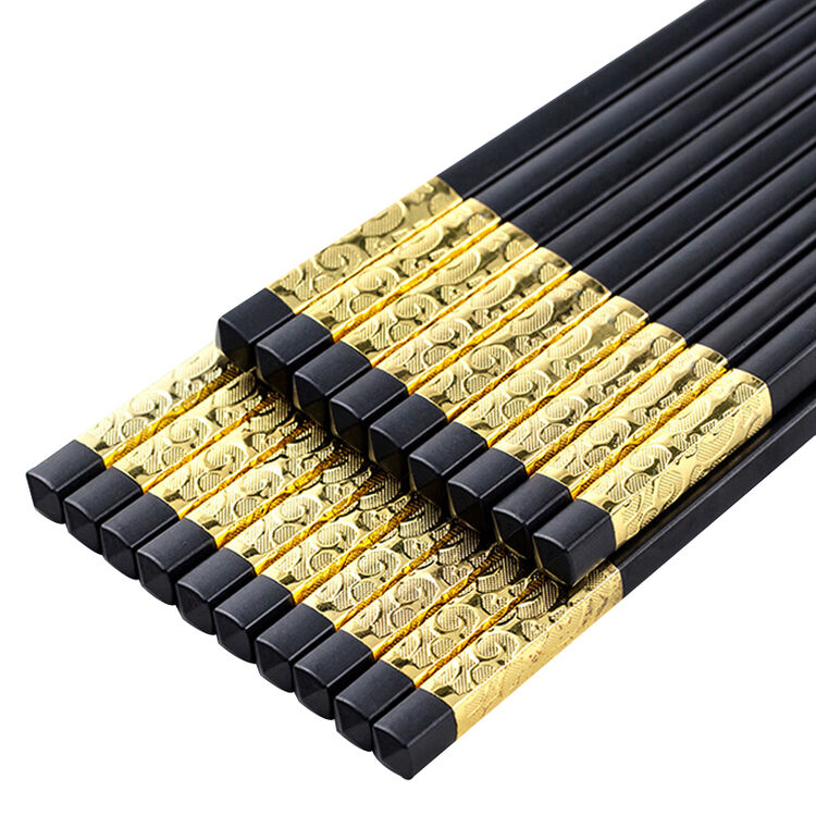 唐宗筷 合金筷子 10双装 不含钢 家用酒店日式筷子 事事如意金色款24