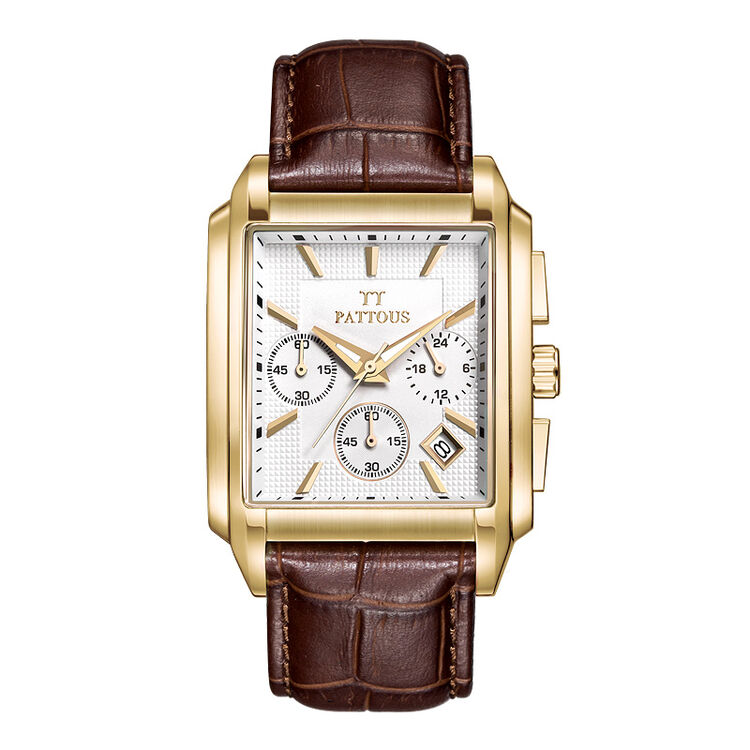 百陀士(pattous)手表男士方形手表时尚休闲运动石英表钢带时尚商务