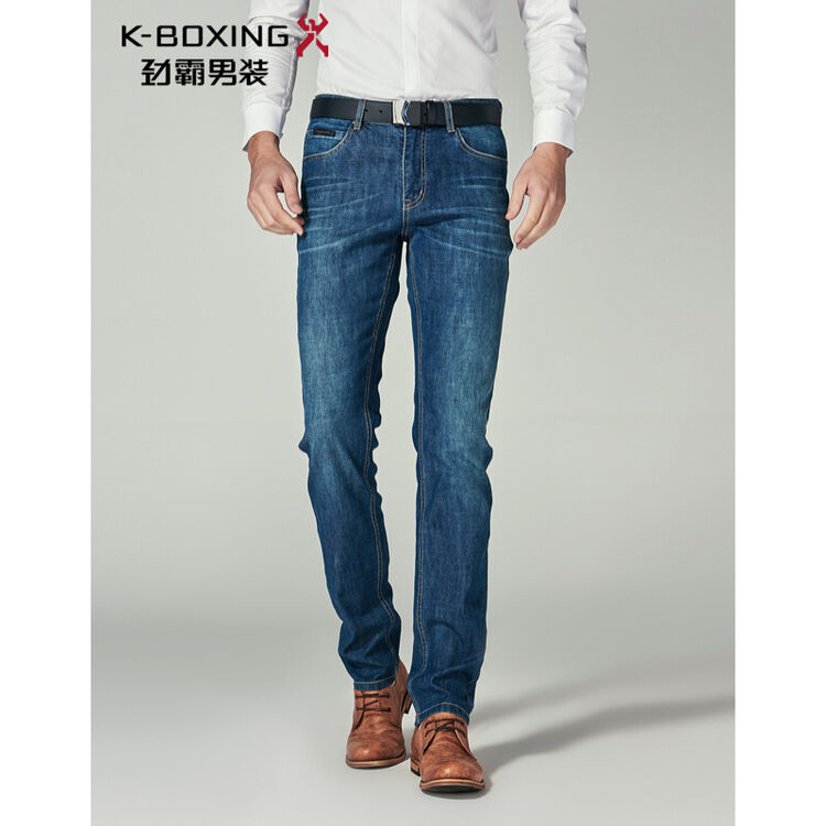 劲霸男装牛仔裤男春季棉麻混纺水洗猫须休闲长裤子|fqrl2394 牛仔兰