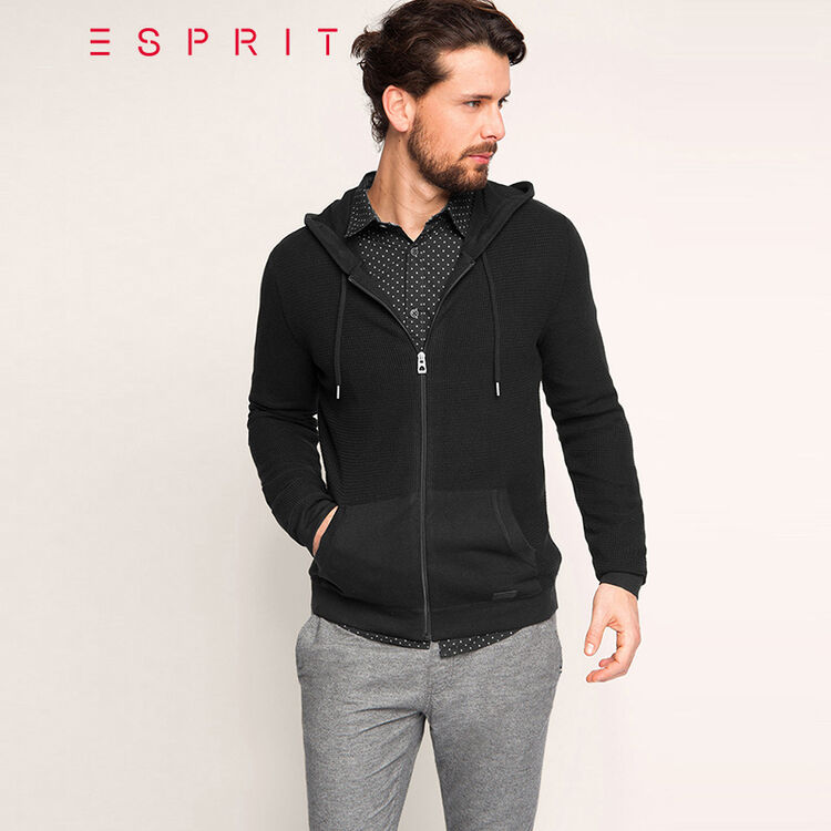 esprit edc 男装时尚连帽卫衣-125cc2i008 黑色001 165/84a