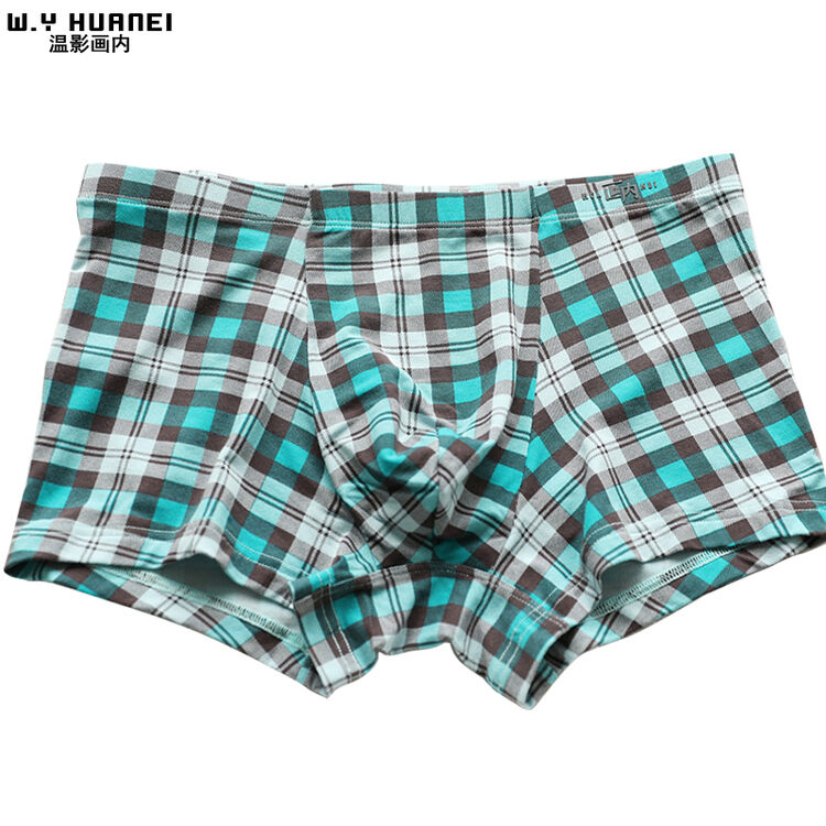 温影画内男士内裤 潮流方格条纹 莫代尔透气平角裤中腰四角裤短裤头