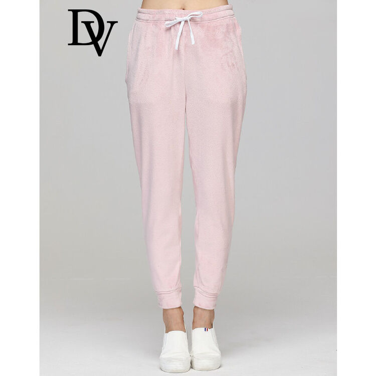 de verli dv天鹅绒女睡裤长裤女士家居裤 灰粉红色 l