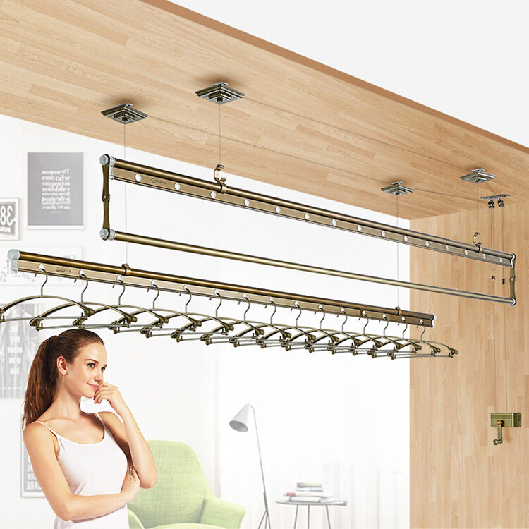 卡贝(cobbe) 晾衣架阳台升降手摇三杆式加粗晒衣架 香槟金2.