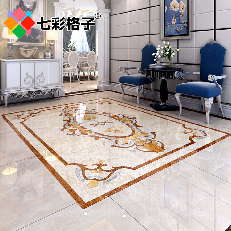 七彩格子 客厅拼花地砖 玄关入户水刀防滑地板砖瓷砖 拼花款式1/0.