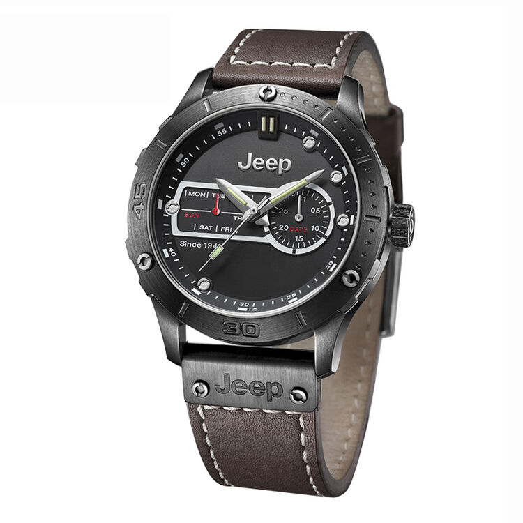 吉普(jeep)手表男士多功能防水石英男式腕表 商务休闲皮带运动表 强