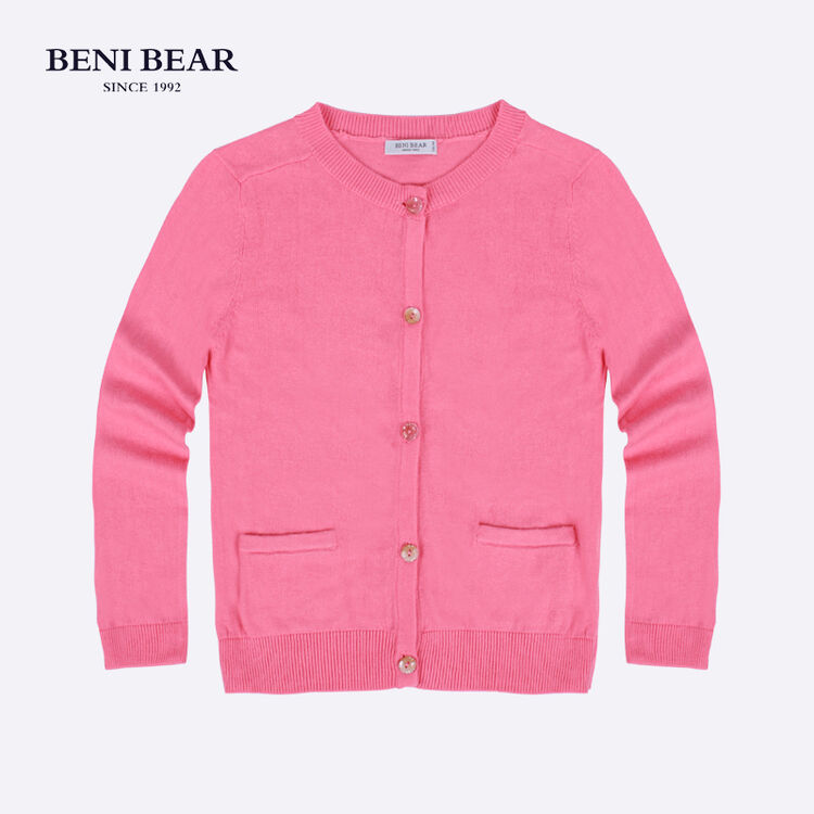 邦尼熊童装2017春装新款女童纯色针织开衫糖果色中大童休闲针织衫春