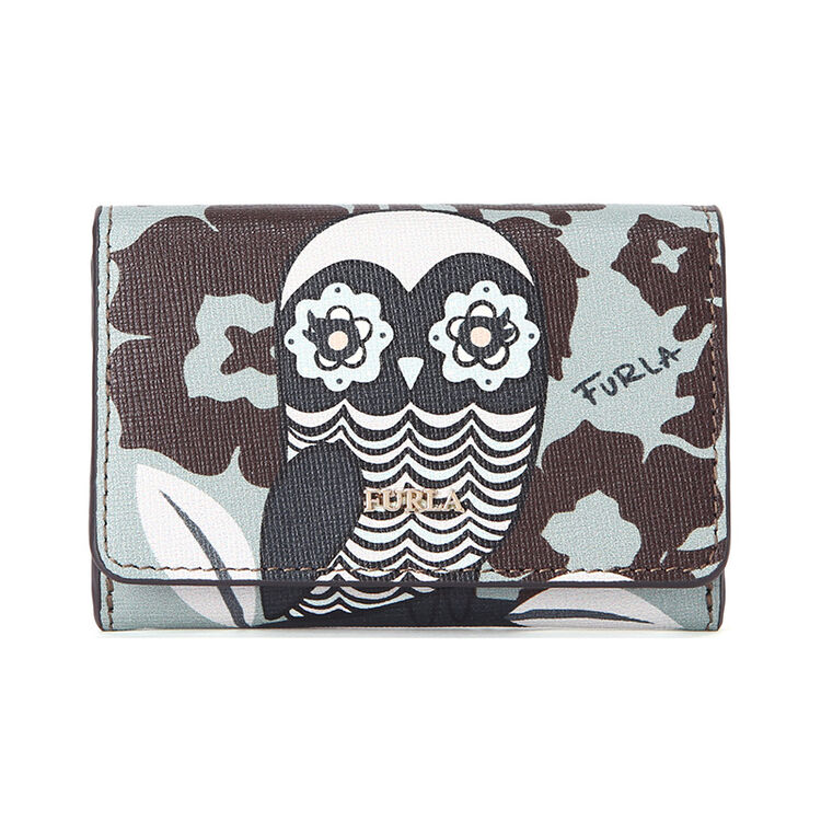 芙拉furla babylon 女士系列青色牛皮猫头鹰印花短款钱包 922671 p pu