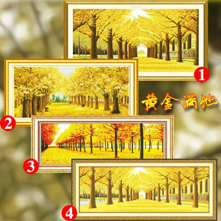 5米新款风景画系列 黄金满地 生态棉线 图4号 满绣精准印花193*72cm