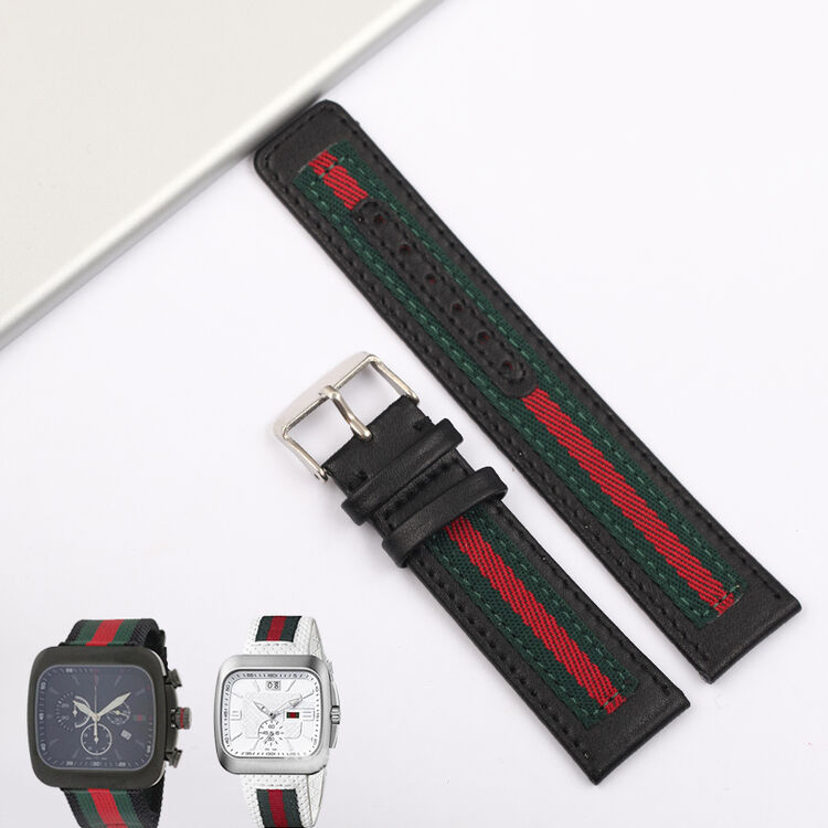 观度适配古驰手表表带gucci ya131303古奇真皮帆布22 23mm男女款表带