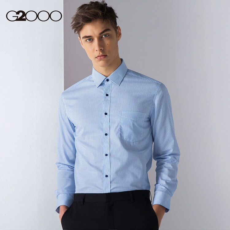 g2000方领长袖衬衫男条纹 截角袖商务衬衣男修身81140503 蓝色/73 07