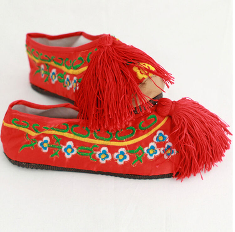 古装单鞋 戏鞋绣花鞋京剧戏曲演出鞋子彩鞋女平跟鞋戏剧旗鞋女鞋qss