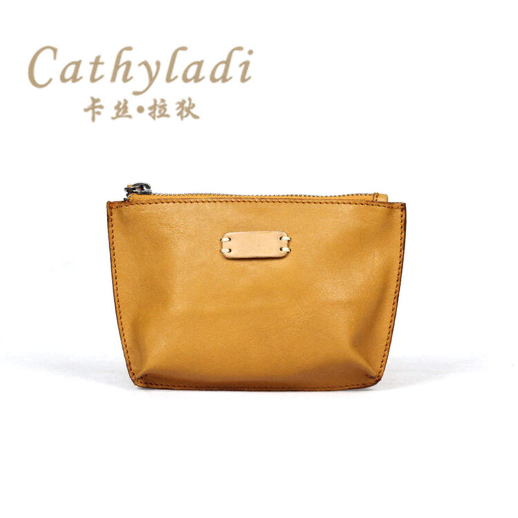 cathyladi 品牌新款零钱包女复古风植鞣皮休闲小包头