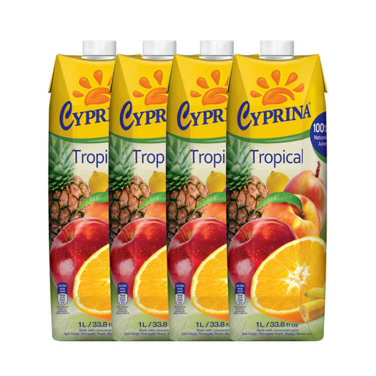 地中海塞浦路斯进口 爱塞浦丽娜（Cyprina）热带果汁 1L*4瓶 果汁饮料 整箱 光明服务菜管家商品 