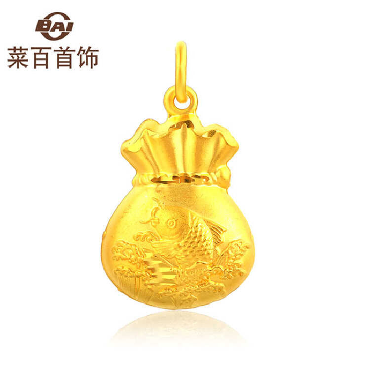 菜百首饰 黄金足金年年有余福袋吊坠 计价 足金项坠 约3.39克