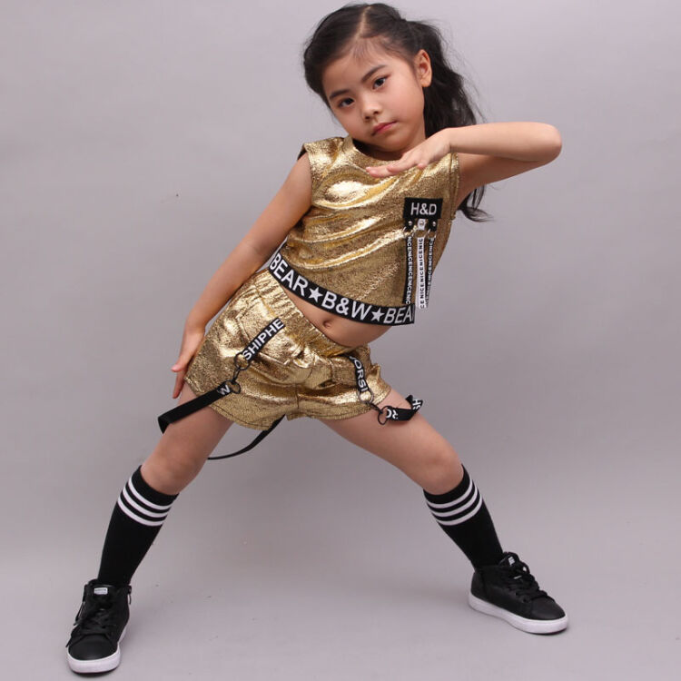 2018夏季儿童无袖女童炫酷爵士舞街舞现代舞蹈幼儿园六一演出服短款露