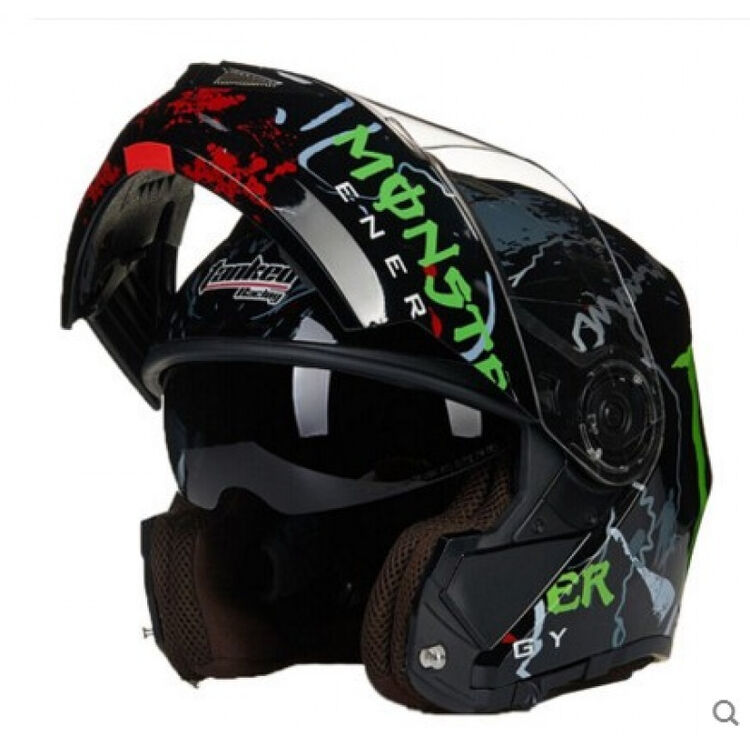 坦克全盔摩托车赛车骑行头盔双镜片揭面盔跑盔蓝牙头盔男 t270--鬼爪