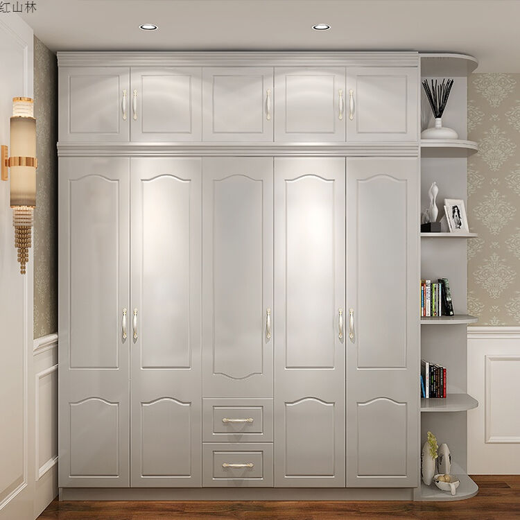 简欧衣柜现代简约经济卧室柜组装四门五门板式大衣橱白色木质衣柜