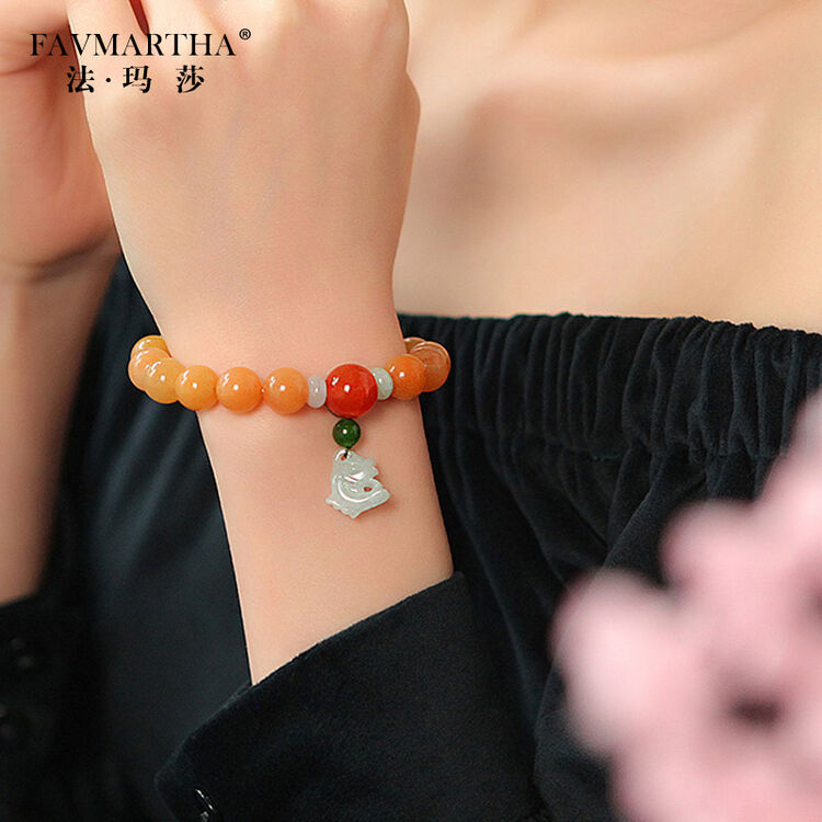 法玛莎水晶手链女缅甸玉龙眼石首饰饰品复古民族风森系手串生日礼物送