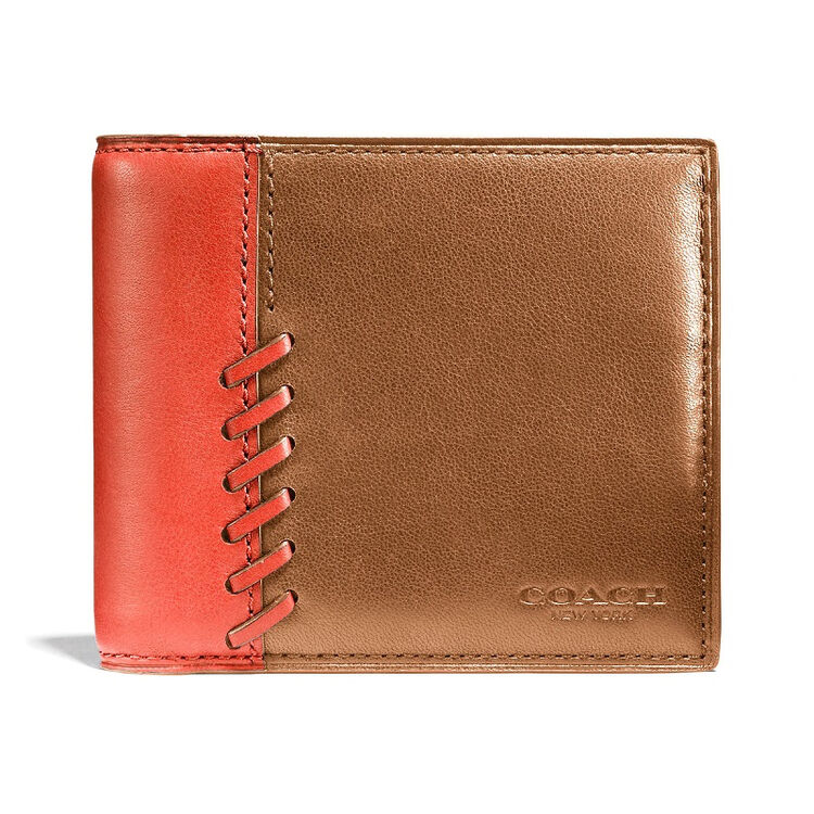 美国直邮coach蔻驰男士镶拼色小牛皮钱包 75193 saddle/carmine