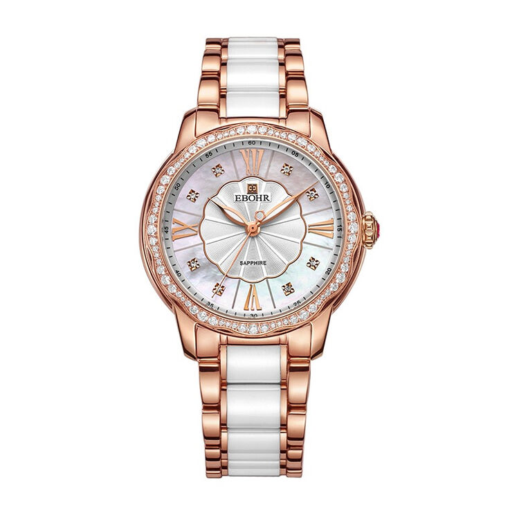 依波(ebohr)手表 炫彩系列时尚贝母盘陶瓷带石英女表钟表11000129