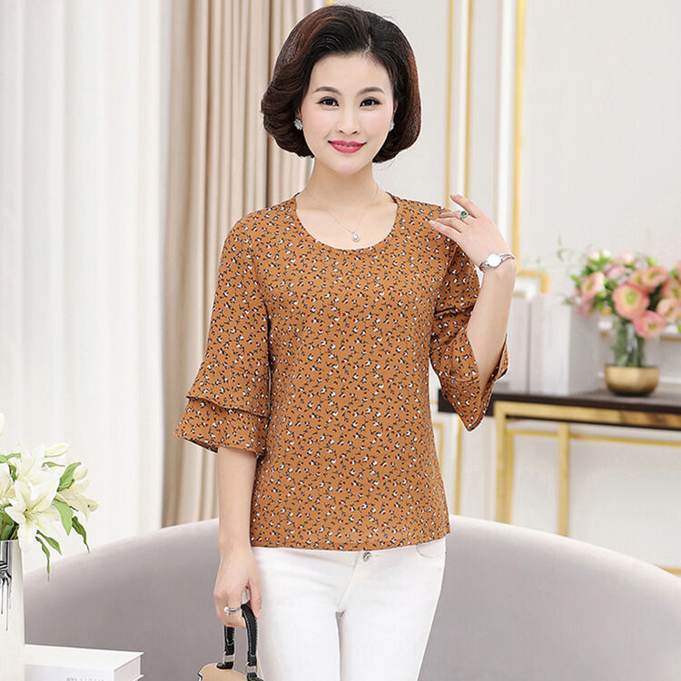 薄暮城 妈妈夏装短袖t恤雪纺衫40-50岁韩版女装2018新款30中年人百搭