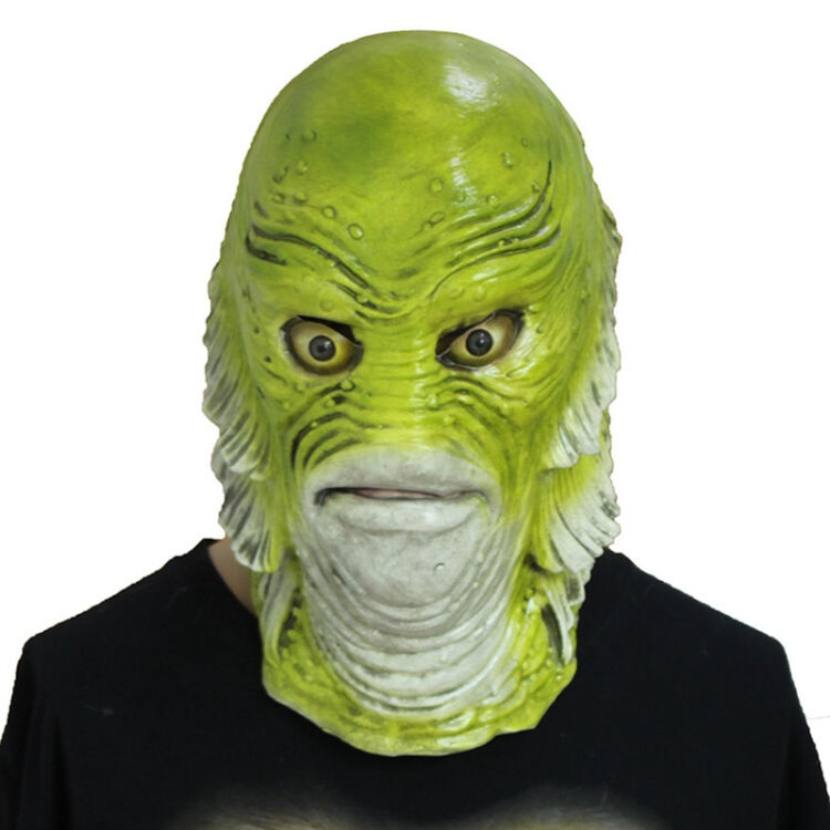 万圣节怪兽人鱼头套面具乳胶化妆舞会道具 均码