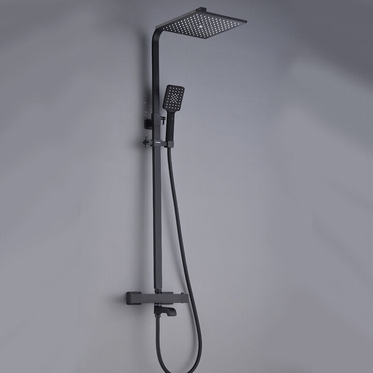 黑森林黑色亚光智能恒温淋浴花洒龙头套装全铜沐浴器增压喷头 方形