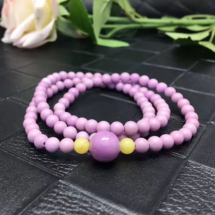 玫之尔天然紫云母三圈手链云母石手链配蜜蜡