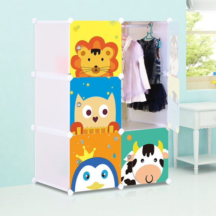 崇尚 卡通儿童简易衣柜 玩具收纳柜 组合树脂塑料可拆装衣橱6门4格1挂