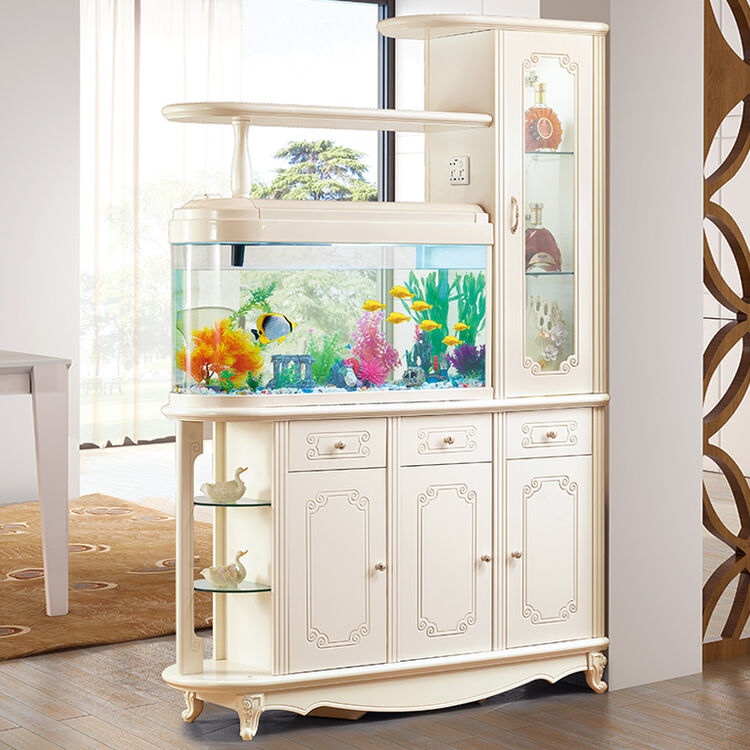 美吖吖欧式玄关鞋柜隔断柜 双面田园象牙白带鱼缸间厅柜水族箱酒柜