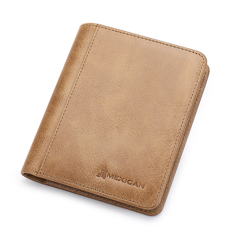 稻草人(mexican)钱包男士头层牛皮短款钱夹商务复古多卡位多功能竖款