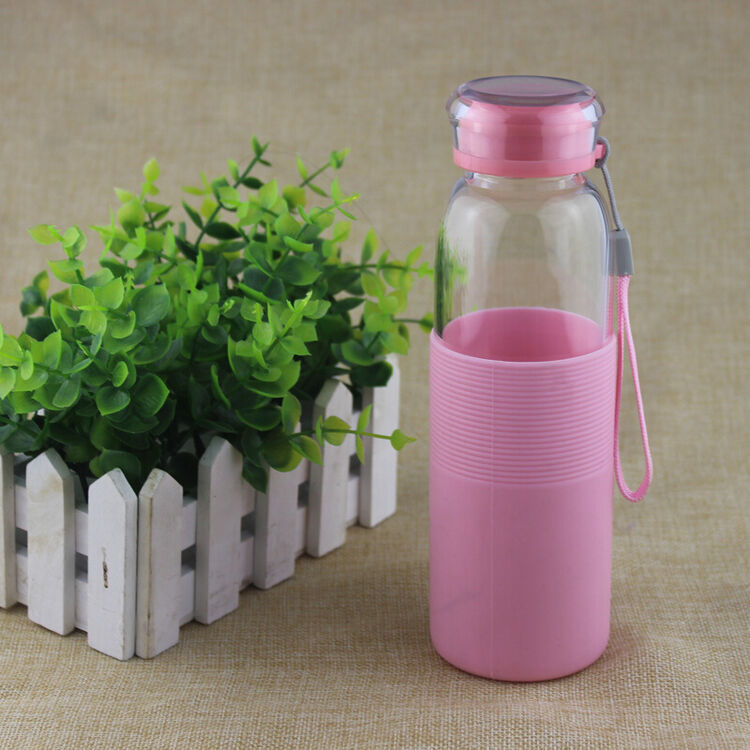 玻璃水瓶新款礼品水杯爱心茶杯密封带绳户外水瓶男士女士旅游壶定做印