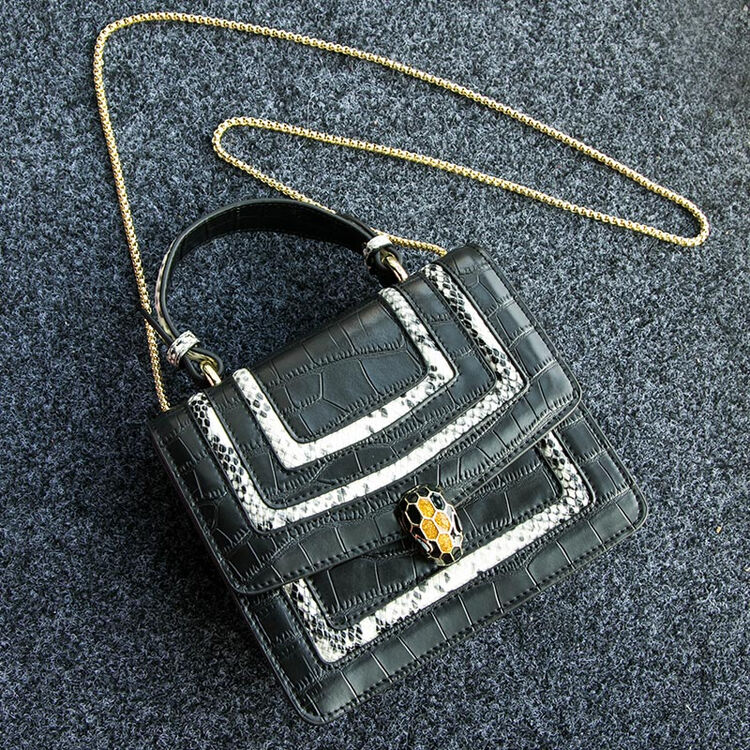 闽言(minyan)包包女蛇头锁扣链条包女小方包女斜挎包单肩手提包气质